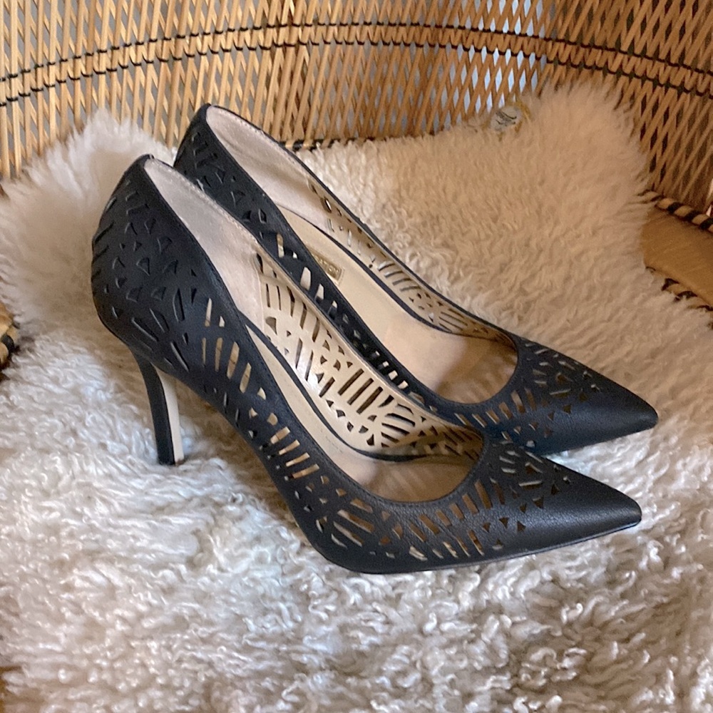 BCBG black peekaboo heels